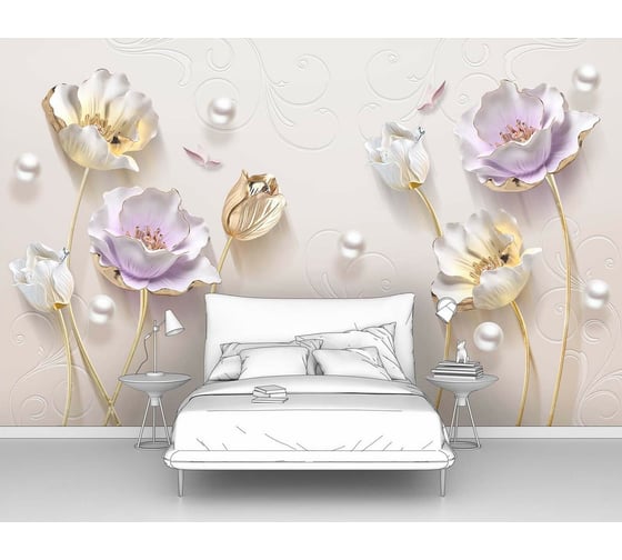Изображение товара Фотообои 3d цветы "Лотосы и жемчуг" 160x100 ШxВ ООО Первое ателье pw135981-1