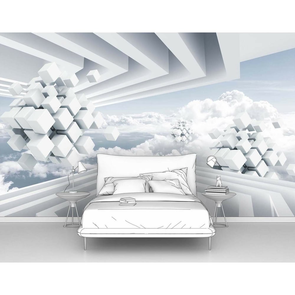 Изображение товара Фотообои 3d абстракции Белые парящие кубы 300x190