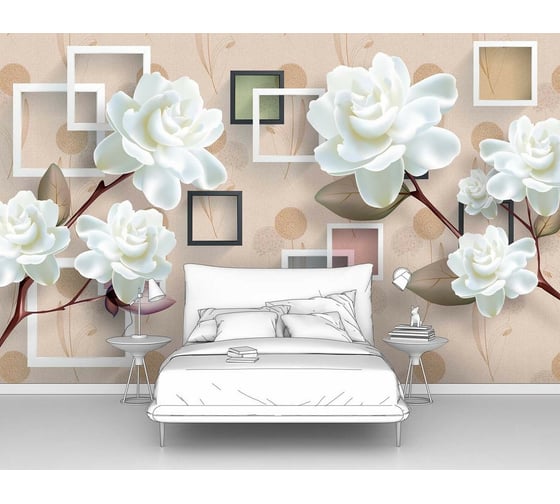Изображение товара Фотообои 3d абстракции "Белые объемные цветы" 400x250 ШxВ ООО Первое ателье pw95100-4