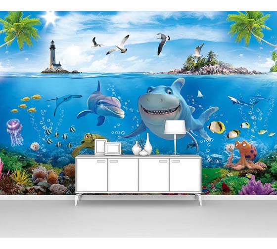 Изображение товара Фотообои животные "Веселые акула и дельфин" 150x100 ШxВ ООО Первое ателье pw95079-1