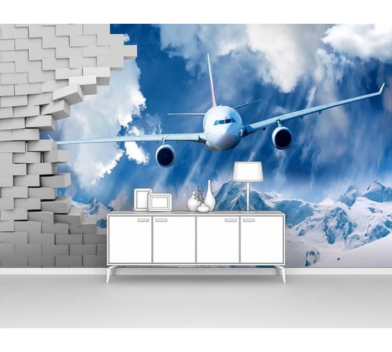 Изображение товара Фотообои лофт "Самолет ломает стену, пролетая над горами" 400x250 ШxВ ООО Первое ателье pw94956-4