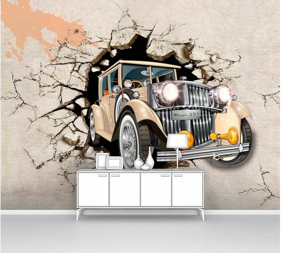Изображение товара Фотообои лофт "Ретро машина из бетонной стены" 300x225 ШxВ ООО Первое ателье pw94947-3