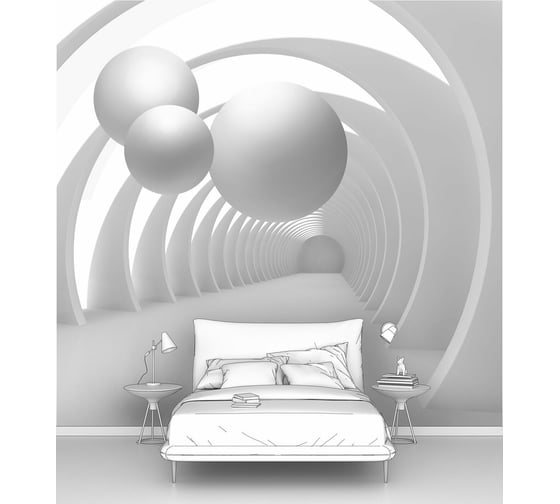 Изображение товара Фотообои 3d абстракции "Три белых шара в туннеле" 200x225 ШxВ ООО Первое ателье pw140518-2