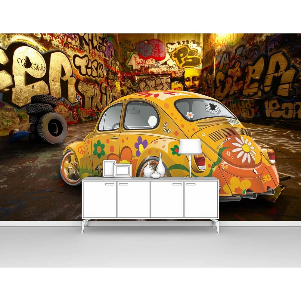 Изображение товара Фотообои машина Легендарный Жук граффити 300x190 см - моющиеся и влагостойкие