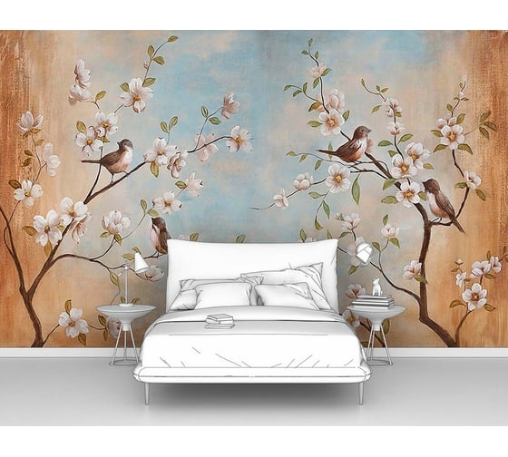 Изображение товара Фотообои цветы "Певчие птички на ветках" 160x100 ШxВ ООО Первое ателье pw95562-1