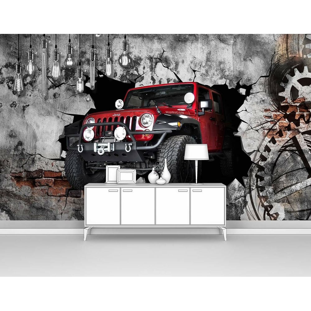 Изображение товара Фотообои машина красный джип бетон 170x100 см стеновые обои для интерьера