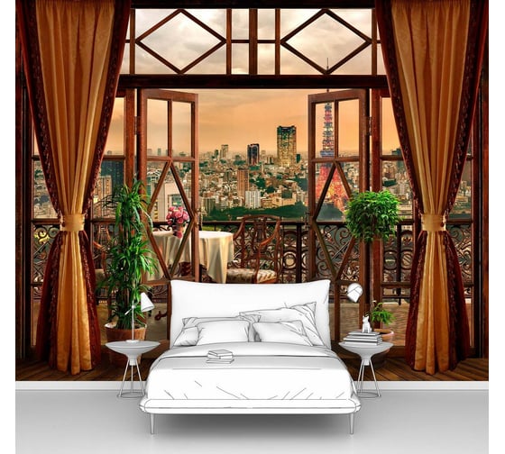 Изображение товара Фотообои город Париж окно "Вид на Эйфелеву башню ночью" 125x100 ШxВ ООО Первое ателье pw141200-1