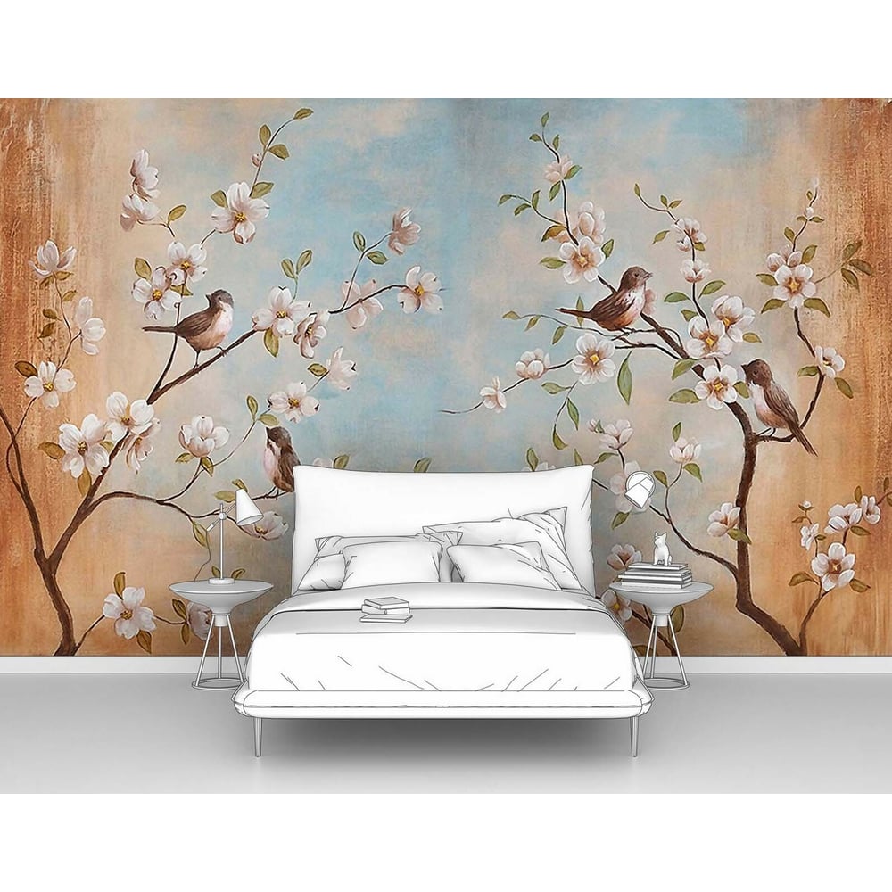 Изображение товара Фотообои для стен "Певчие птички на ветках" 400x250 см винил флизелин моющиеся