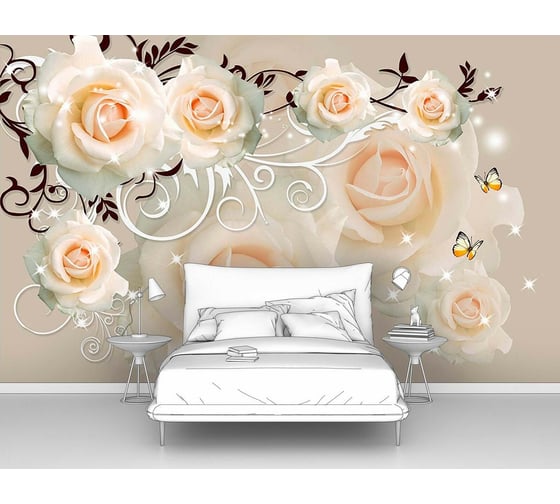 Изображение товара Фотообои цветы "Кремовые розы с завитками" 160x100 ШxВ ООО Первое ателье pw95896-1