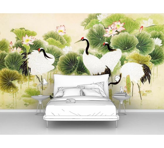 Изображение товара Фотообои птицы цветы "Журавли на фоне лотосов" 400x235 ШxВ ООО Первое ателье pw95728-4