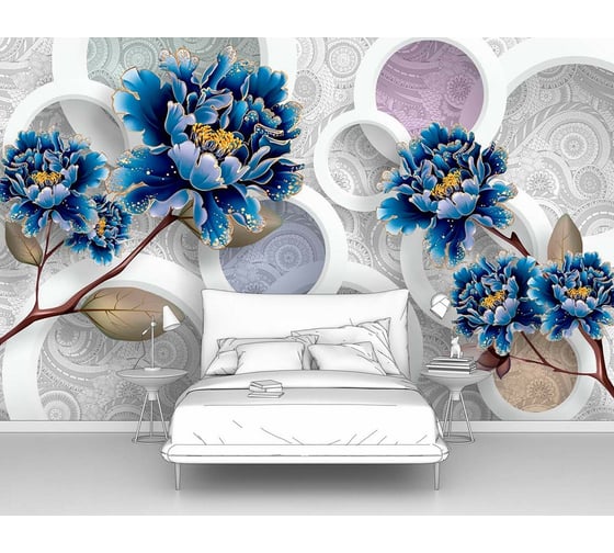 Изображение товара Фотообои 3d абстракции "Синие цветы с кругами" 160x100 ШxВ ООО Первое ателье pw95641-1