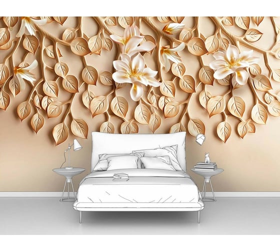 Изображение товара Фотообои 3d абстракции "Цветы на лепной листве" 160x100 ШxВ ООО Первое ателье pw96330-1