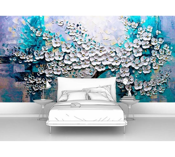 Изображение товара Фотообои "Цветущее дерево написанное маслом" 200x100 ШxВ ООО Первое ателье pw96184-2