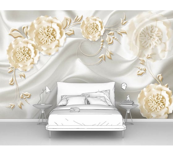 Изображение товара Фотообои 3d абстракции "Белые ажурные цветы на шелке" 400x250 ШxВ ООО Первое ателье pw96086-4