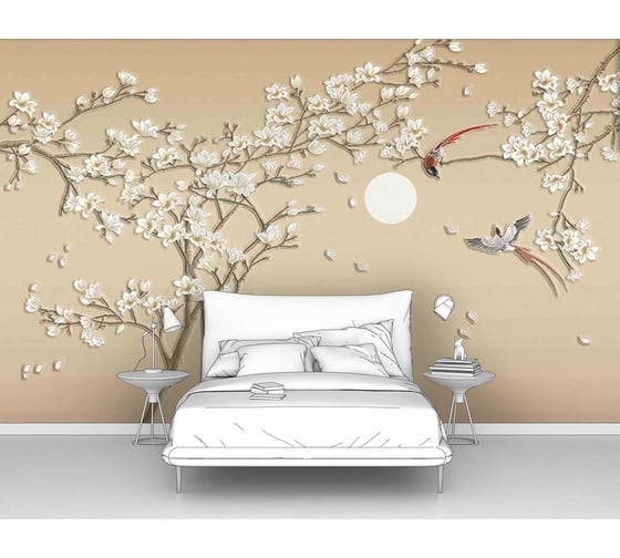 Изображение товара Фотообои япония "Птицы с сакурой" 400x250 ШxВ ООО Первое ателье pw96054-4