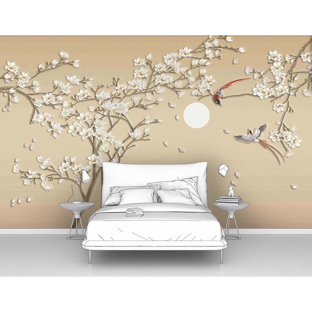 Изображение товара Фотообои япония Птицы с сакурой 160x100, влагостойкие, моющиеся, флизелин