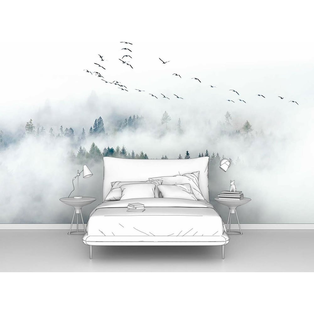 Изображение товара Фотообои лес в тумане "Птицы на туманным лесом" 300x190 ШxВ ООО Первое ателье pw95986-3