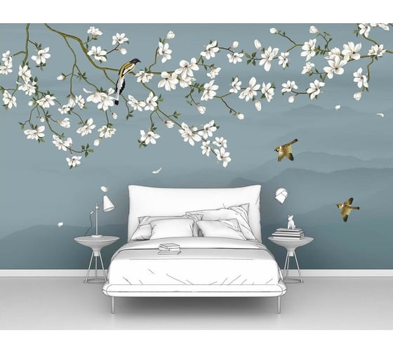 Изображение товара Фотообои сакура "Ветки сакуры на волнистом фоне" 160x100 ШxВ ООО Первое ателье pw96214-1