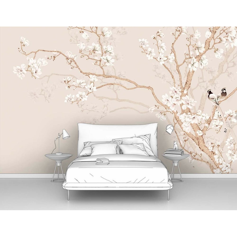 Изображение товара Фотообои Японские птички на ветке 160x100 см для японского интерьера