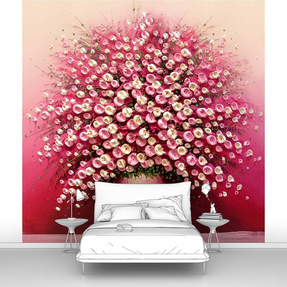 Изображение товара Фотообои цветы Пышный букет в красной вазе 200x200 см 2 полосы