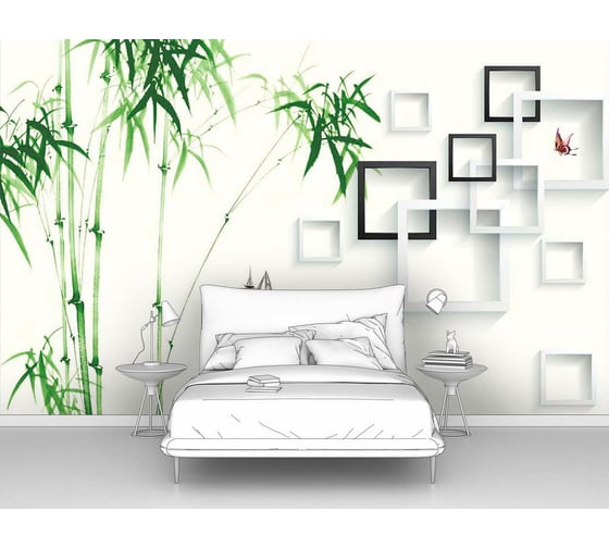 Изображение товара Фотообои абстракции "Побеги бамбука с квадратами" 200x125 ШxВ ООО Первое ателье pw96648-2