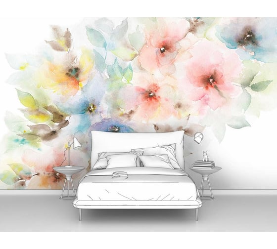 Изображение товара Фотообои "Разноцветные цветы акварелью" 200x125 ШxВ ООО Первое ателье pw96653-2