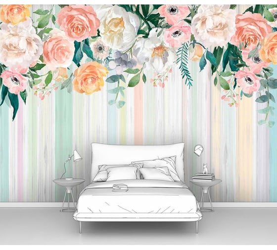 Изображение товара Фотообои "Полосатые обои с цветами" 300x215 ШxВ ООО Первое ателье pw96689-3