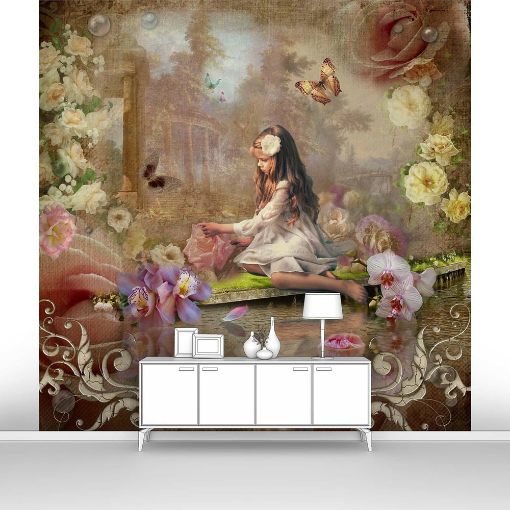 Изображение товара Фотообои Маленькая девочка в лесу у реки 200x200