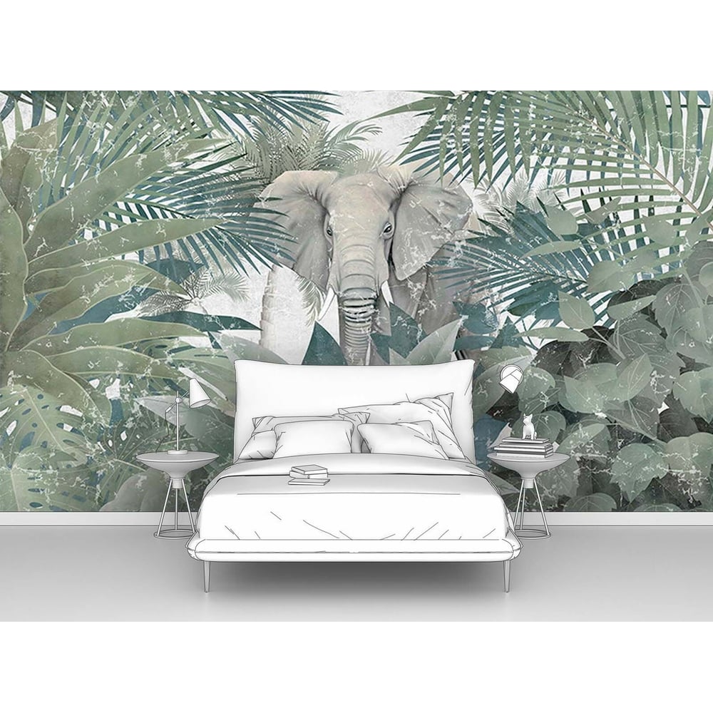 Изображение товара Фотообои джунгли животные слон в зарослях 300x180 см флизелин винил