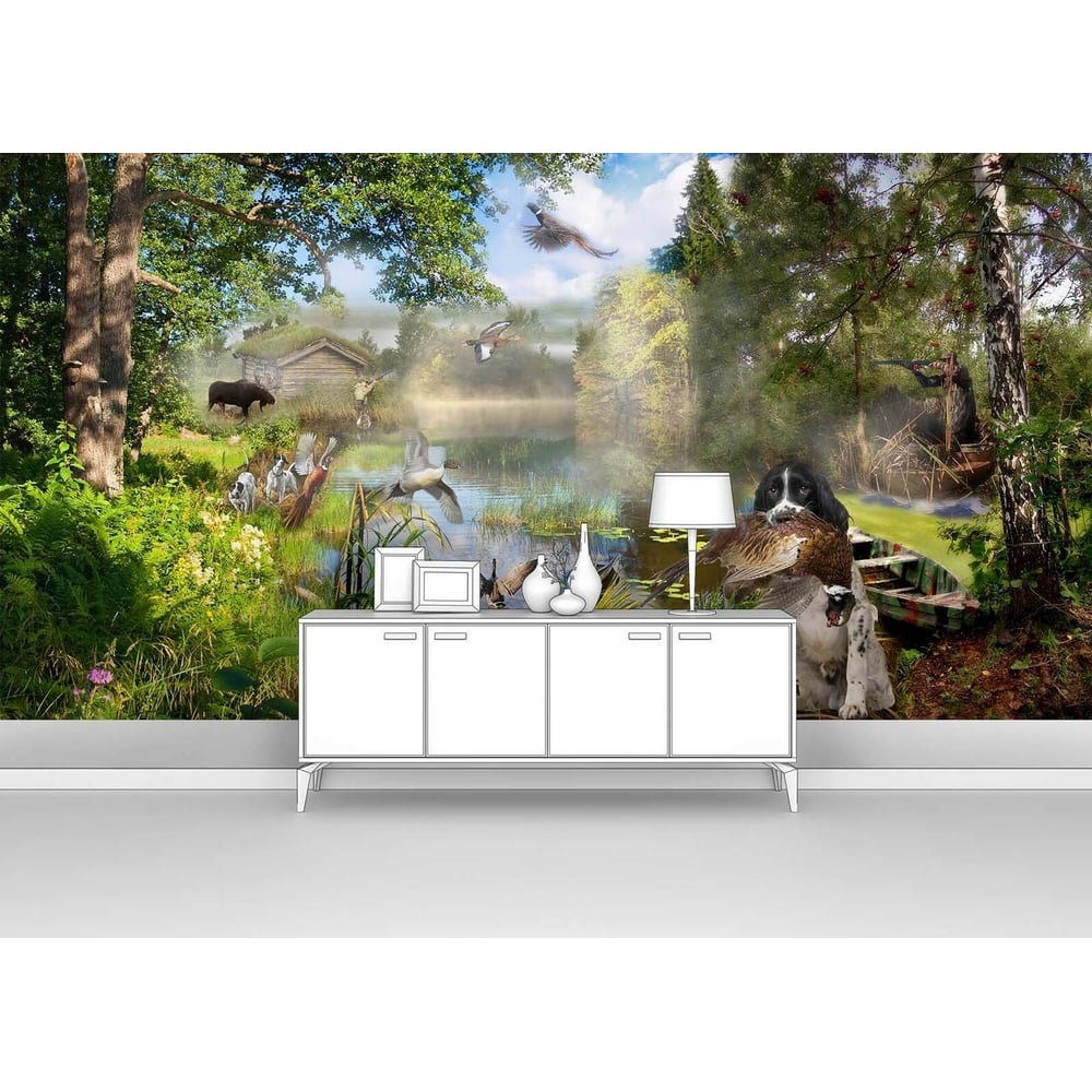 Изображение товара Фотообои Разнообразные животные в лесу, охота 300x160 см