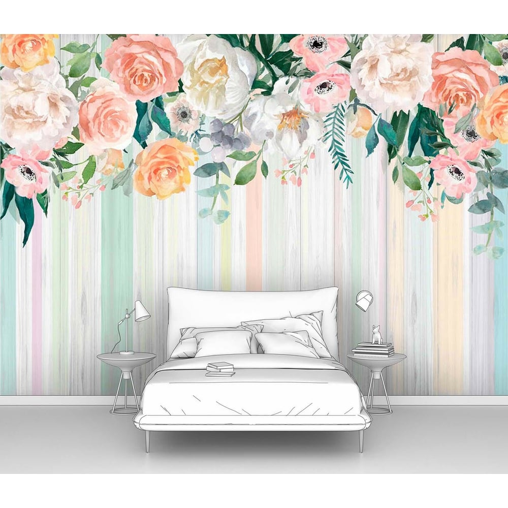 Изображение товара Фотообои Полосатые с цветами 200x145 см