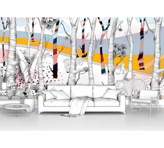 Изображение товара Фотообои лес "Woodland-животные в цветном лесу" 300x150 ШxВ ООО Первое ателье pw109482-3