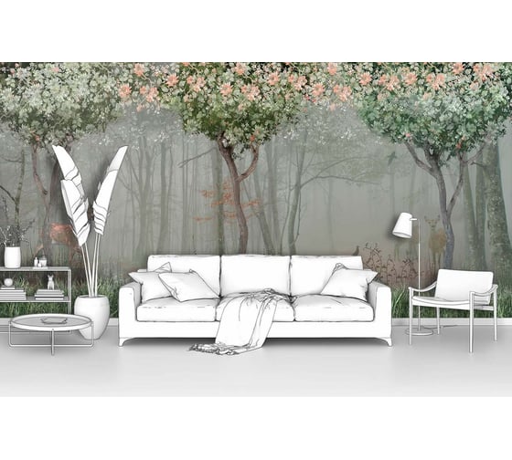 Изображение товара Фотообои "Темный и туманный лес с животными" 300x150 ШxВ ООО Первое ателье pw28736-3