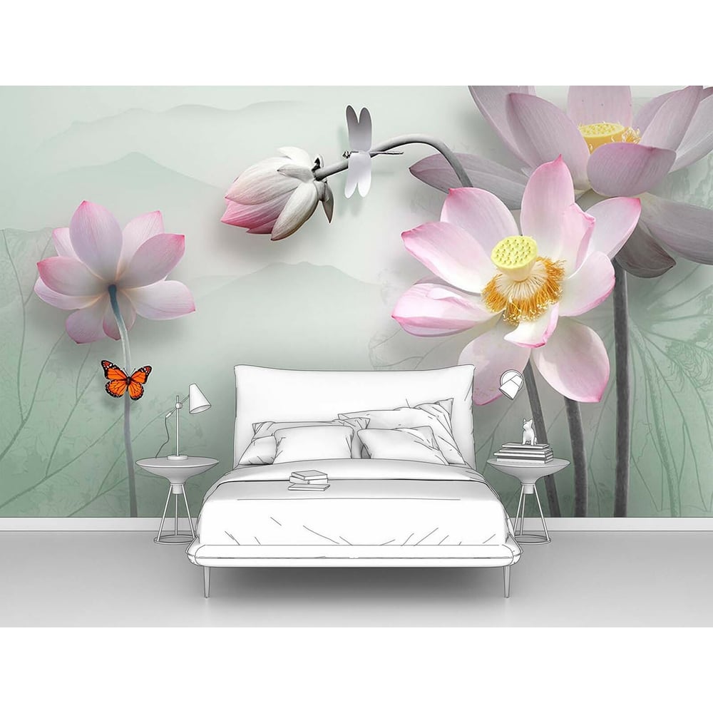 Изображение товара Фотообои с цветами лотосов 300x185 см, винил с песочной фактурой