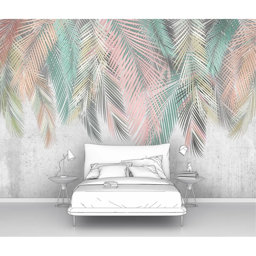 Изображение товара Фотообои перья лофт Разноцветные перья листья 200x140 см винил флизелин