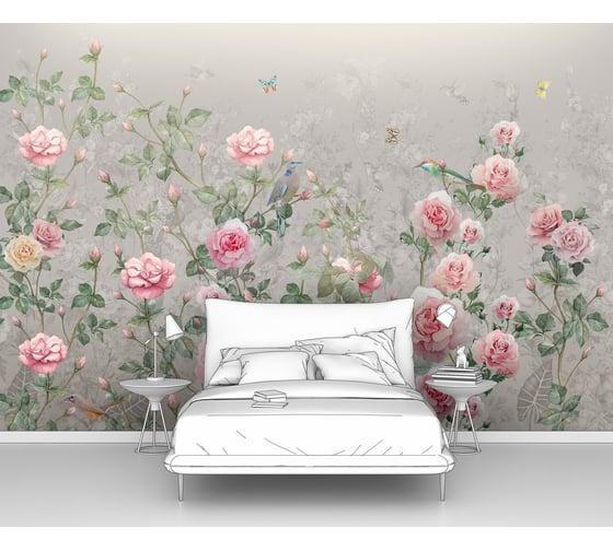 Изображение товара Фотообои цветы "Розы с райскими птицами и бабочками" 150x100 ШxВ ООО Первое ателье pw143050-1