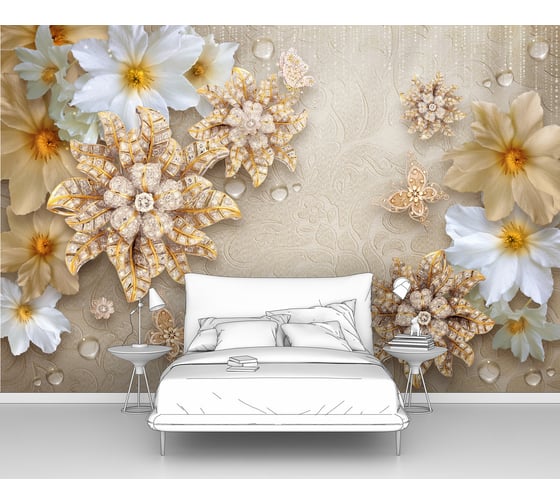 Изображение товара Фотообои 3d абстракции "Цветы и бабочки - ювелирные украшения" 300x200 ШxВ ООО Первое ателье pw73835