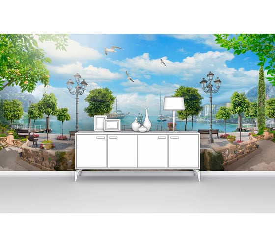 Изображение товара Фотообои "Набережная с двумя фонарями и чайками" 400x200 ШxВ ООО Первое ателье pw71226