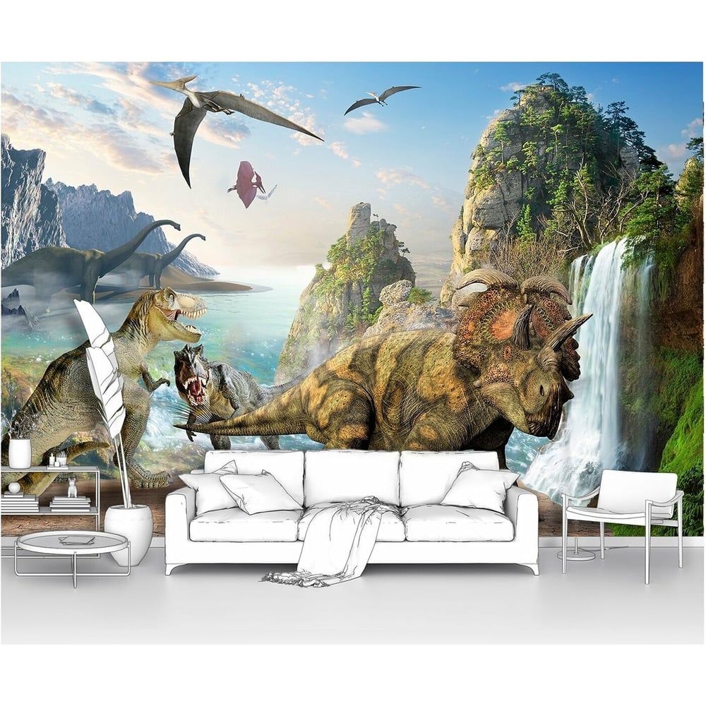 Изображение товара Фотообои Динозавры у водопада 200x130 см винил на флизелине