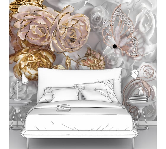 Изображение товара Фотообои 3d абстракции "Цветы на белом фоне с жемчугом" 300x240 ШxВ ООО Первое ателье pw98648