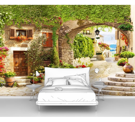 Изображение товара Фотообои город "Старинная улочка с цветочными горшками" 200x160 ШxВ ООО Первое ателье pw94050