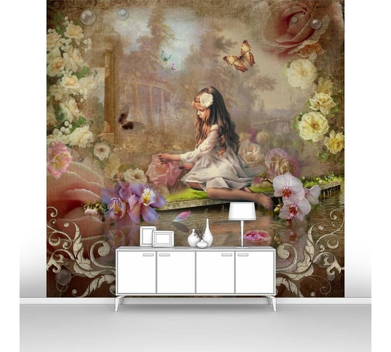 Изображение товара Фотообои "Маленькая девочка в лесу у реки" 100x100 ШxВ ООО Первое ателье pw28872-1