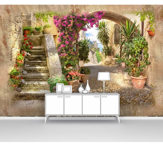 Изображение товара Фотообои "Улица с прекрасными цветами в горшках" 400x270 ШxВ ООО Первое ателье pw28712