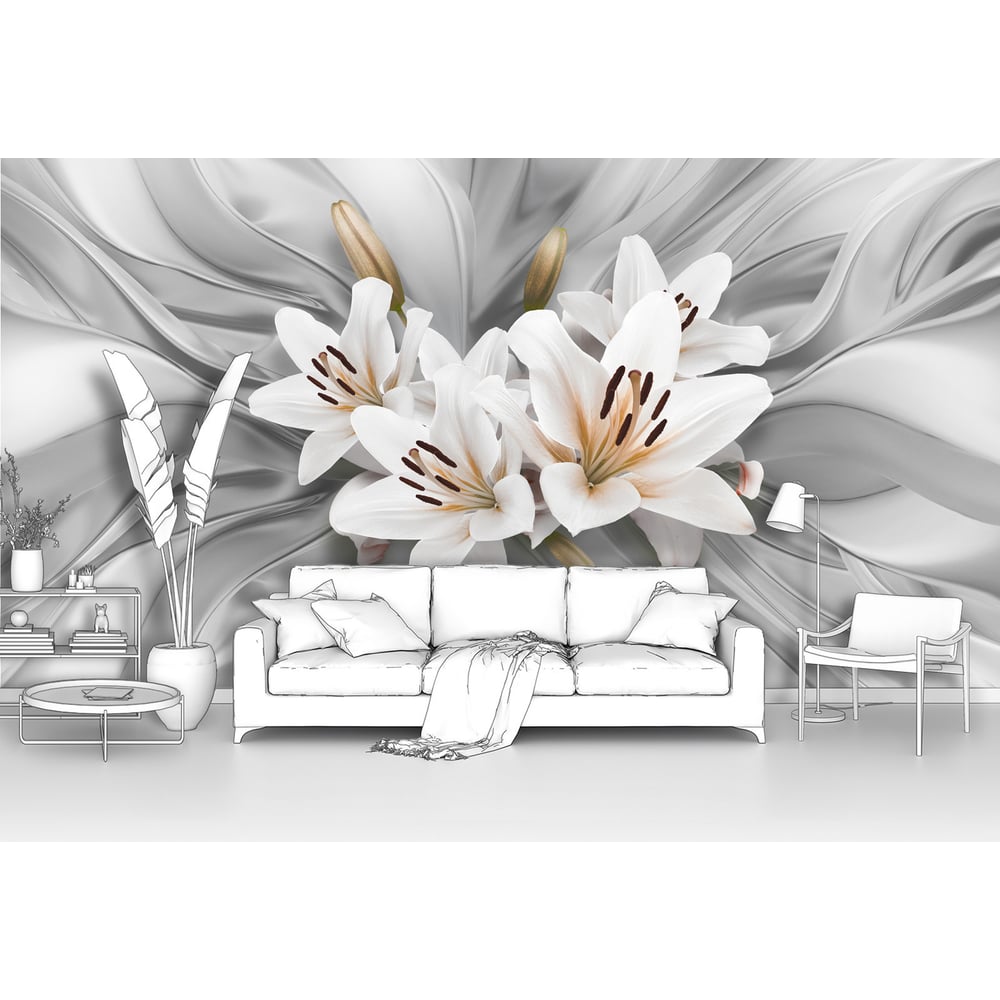 Изображение товара Фотообои 3D абстракции цветы Три лилии на ткани 300x160 см