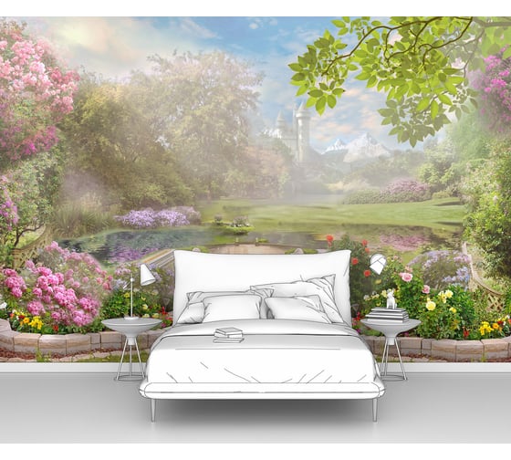 Изображение товара Фотообои природа "Пейзаж парка с замком в лучах солнца" 200x130 ШxВ ООО Первое ателье pw28595-2