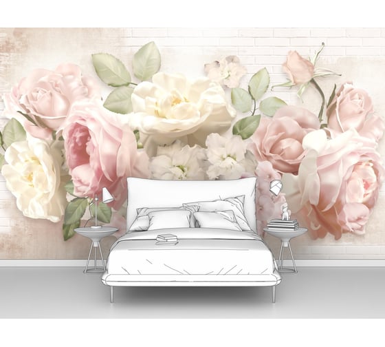 Изображение товара Фотообои цветы кирпич "Пастельные розы на кирпичной стене" 160x100 ШxВ ООО Первое ателье pw94455-1