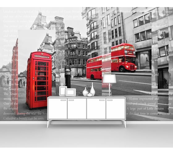 Изображение товара Фотообои город "Зеркальный Лондон с телефонной будкой" 200x130 ШxВ ООО Первое ателье pw94456-2