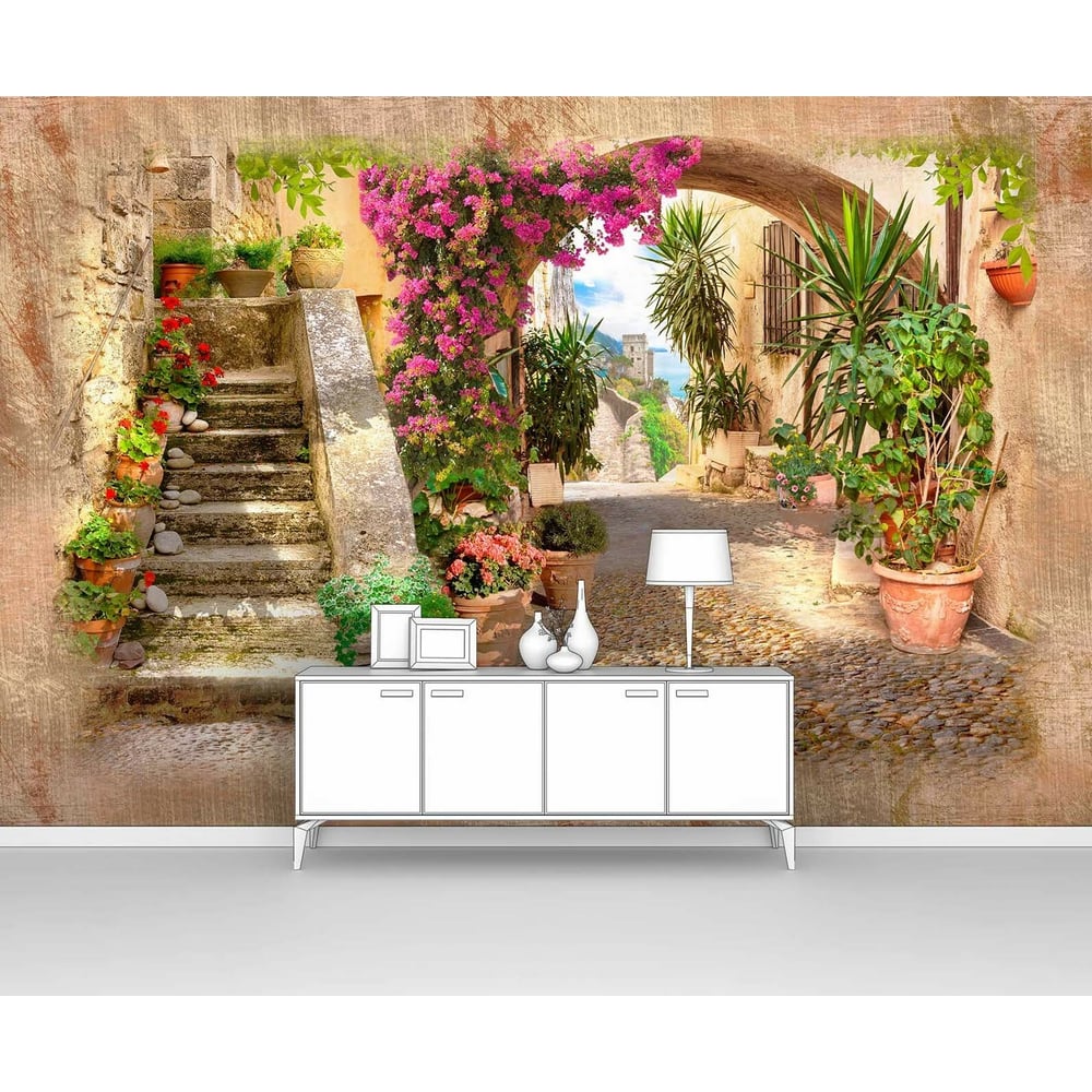 Изображение товара Фотообои Живописная улица с множеством растений 300x205 см