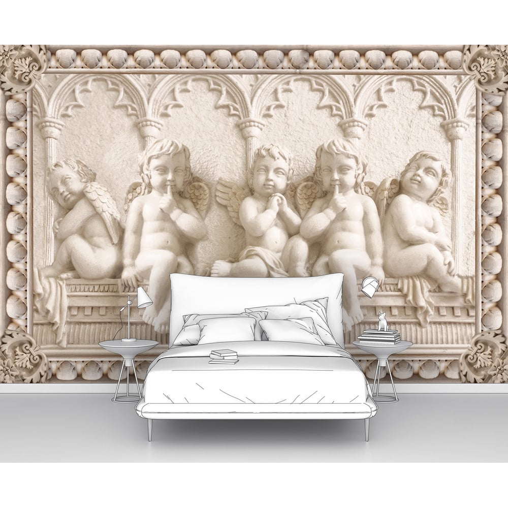 Изображение товара Фотообои 3D Барельеф с ангелочками 150x100 см винил флизелин песок фактура