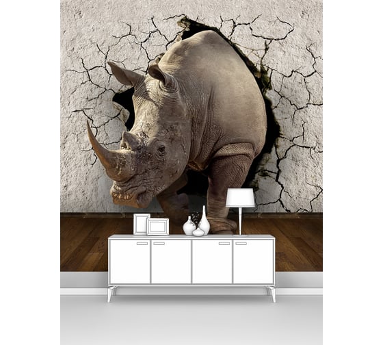 Изображение товара Фотообои животные лофт "Носорог из треснувшей стены" 300x300 ШxВ ООО Первое ателье pw73799-3